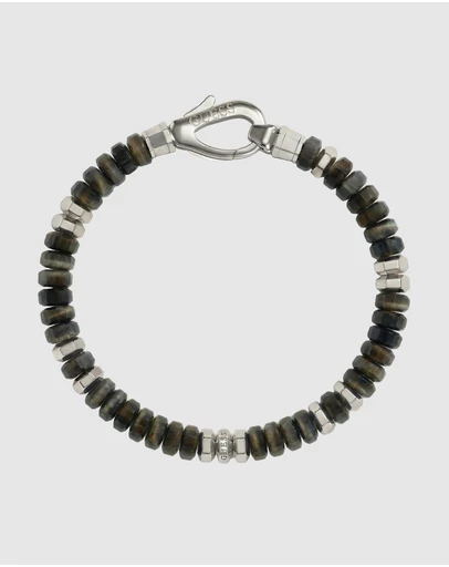 GUESS - GUESS Mens Grey Tiger Eye Stones 6mm Exagonal Beads Bracelet