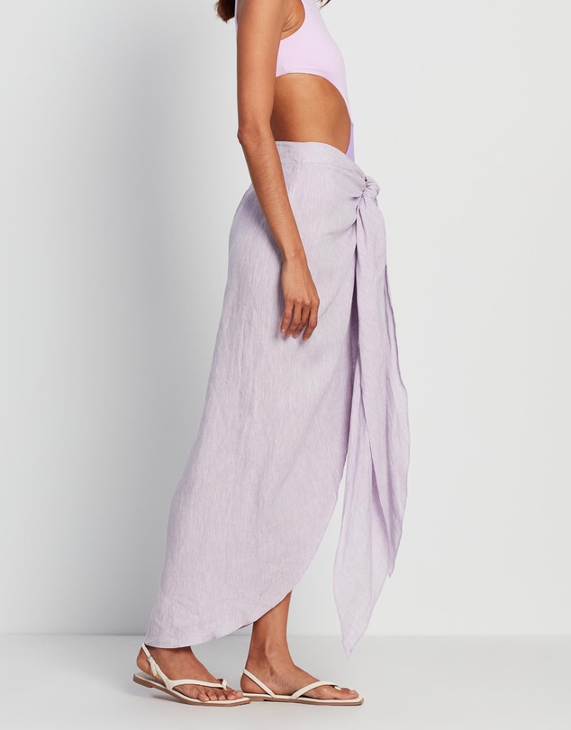BONDI BORN - Organic Linen Tie Front Draped Skirt
