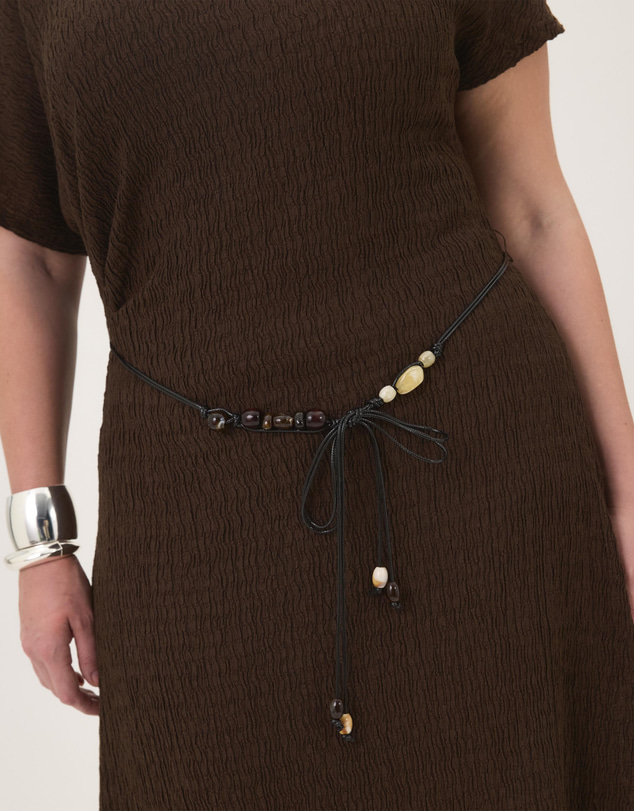 Atmos&Here Curvy - Maeve Textured Jersey Midi Dress with Beaded Belt