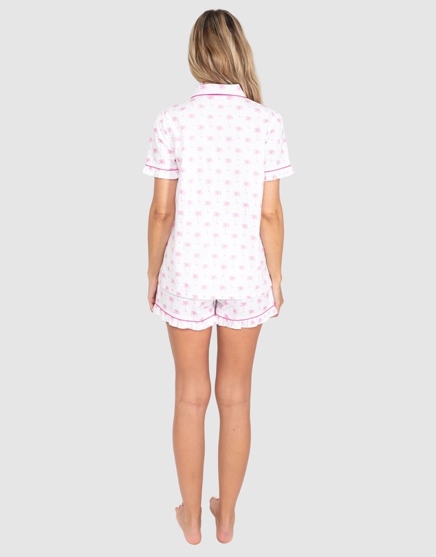 Sant And Abel - Women's Pink Palm Tree Short Sleeve Pajama Set