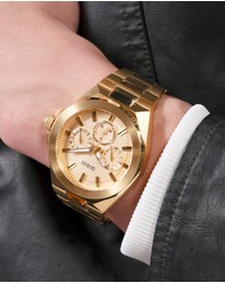 GUESS - Gold-Tone Multi-function Men's Watch with 46mm Champagne Dial