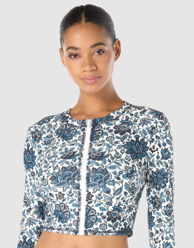 Michael Kors - Provincial Fleur Cropped Zip Front Long Sleeve Rashguard
