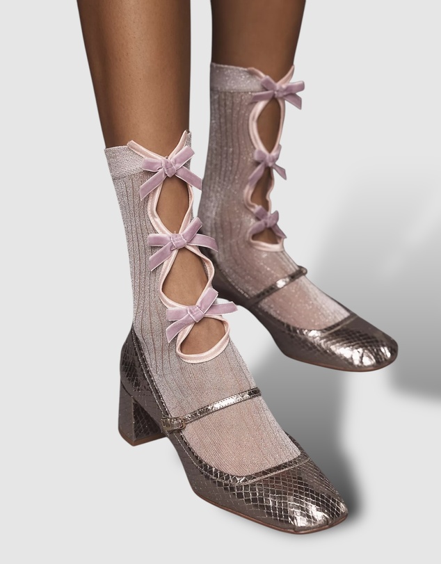 High Heel Jungle - Lurex Velvet Bow Socks