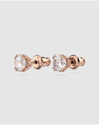 Swarovski - Stilla stud earrings, Round cut, White, Rose gold-tone plated