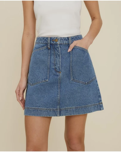 The Fated - Pocket Detail A-Line Denim Mini Skirt