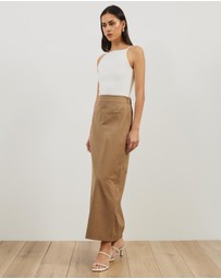 Atmos&Here - Neeve Linen Blend Welt Pocket Midi Skirt