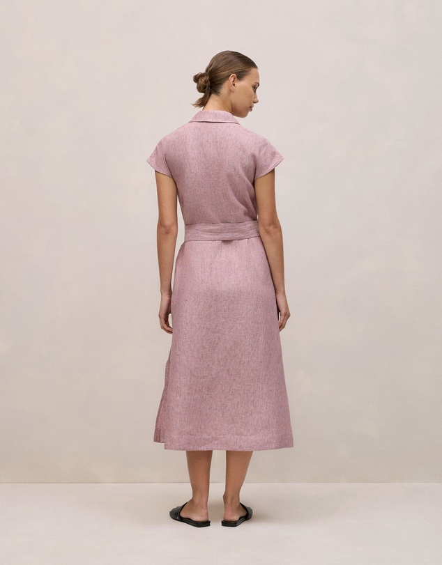 Trenery - Linen End On End Stripe Shirt Dress in Light Pink