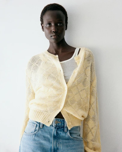 M.N.G - Openwork Diamond-Pattern Knit Cardigan