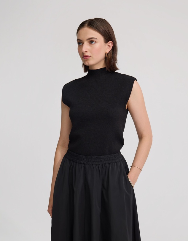 Oxford - Pepper Knitted Funnel Collar Top