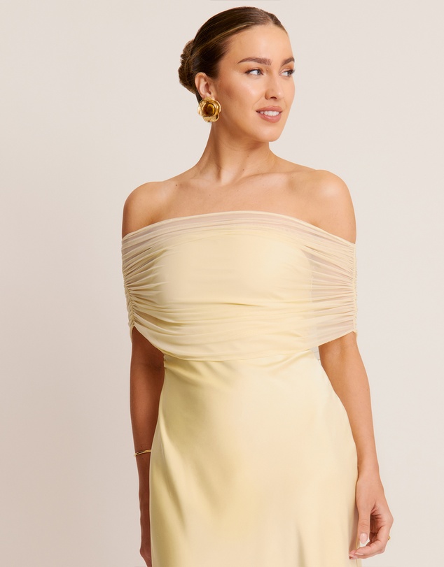 Six Stories - Bardot Satin Maxi Dress