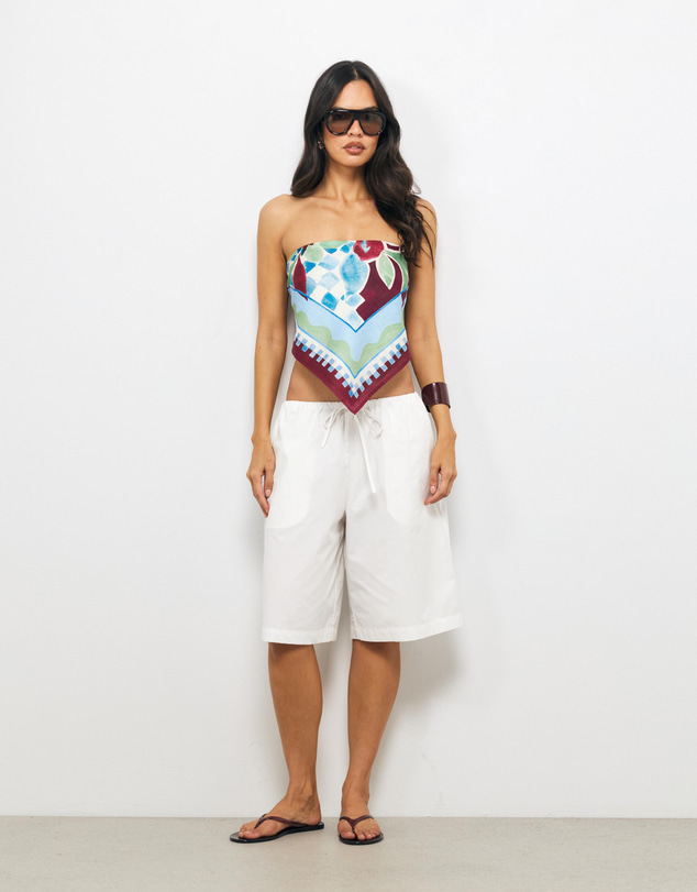 AERE - Azul Print Linen Scarf Top