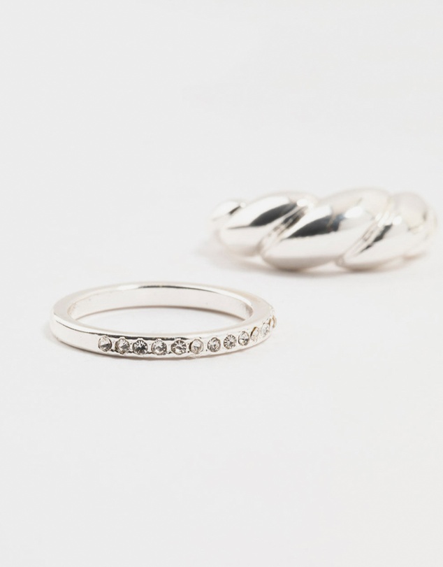 Lovisa - Silver Plated Diamante Twisted Rings 3-Pack