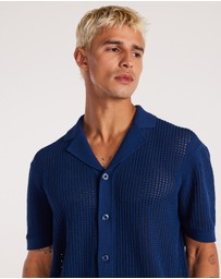Calibre - Eyelet Mesh Knit Shirt Delft Blue