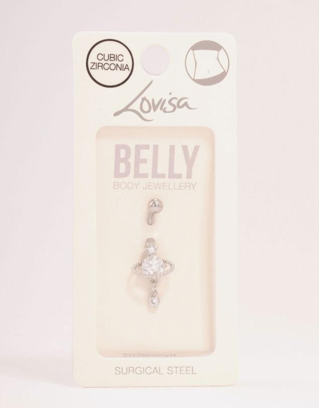Lovisa - Surgical Steel Cubic Zirconia Planet Belly Bar