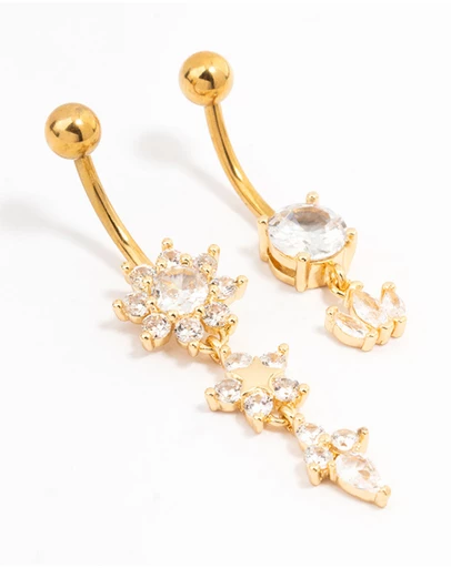 Lovisa - Gold Plated Surgical Steel Flower Power Belly Bar 2-Pack