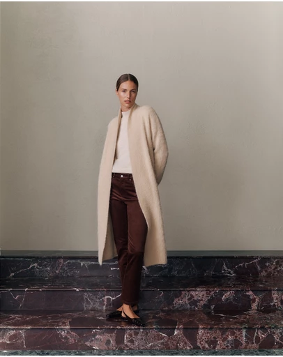Trenery - Brushed Alpaca Longline Cardigan in Oat Marle