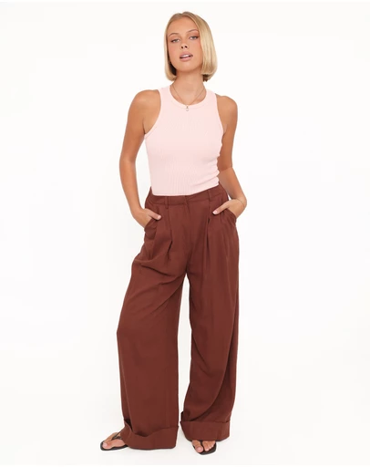 Petal & Pup - Elinor Cuffed Linen Pant - Brown