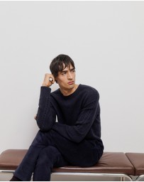 Trenery - Merino Cable Detail Crew in Navy
