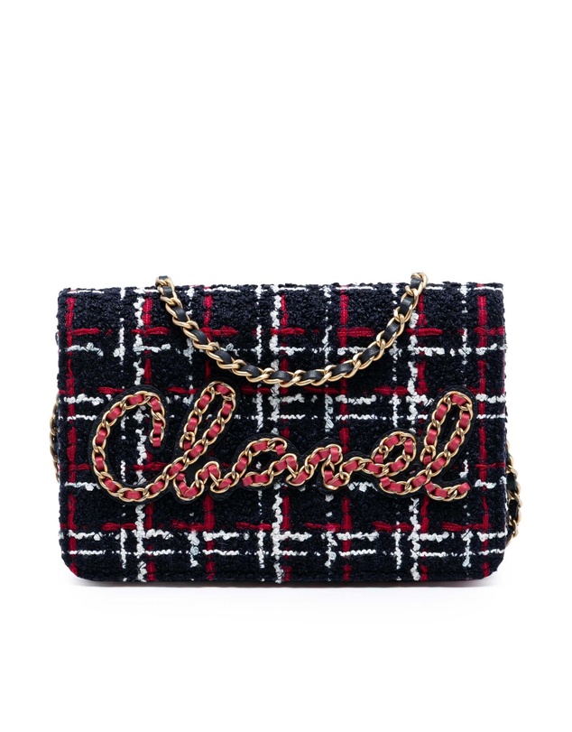 Pre-Loved by Azura Reborn - Pre-Loved Tweed Written in Chain Logo Wallet on Chain