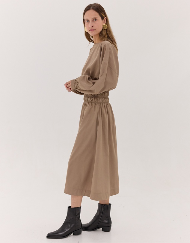 Cloth & Co. - The Shirred Billow Sleeve Dress Praline