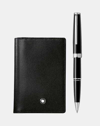 PIX Black Rollerball & Meisterstück Business Card Holder Set