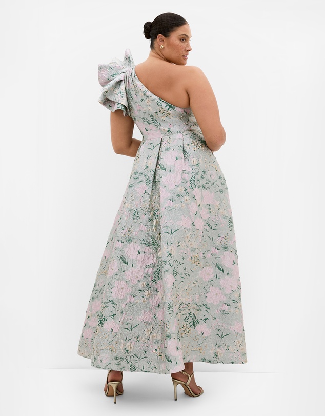 City Chic - Plus size Enchanting One Shoulder Jacquard Gown - silver