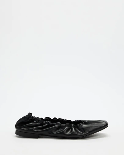 AERE - Lola Ruched Leather Ballet Flats
