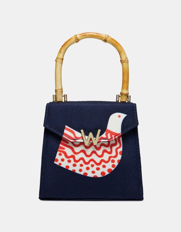 Wolf - Wolf Evie Collection Small Bag with Navy Bird Print