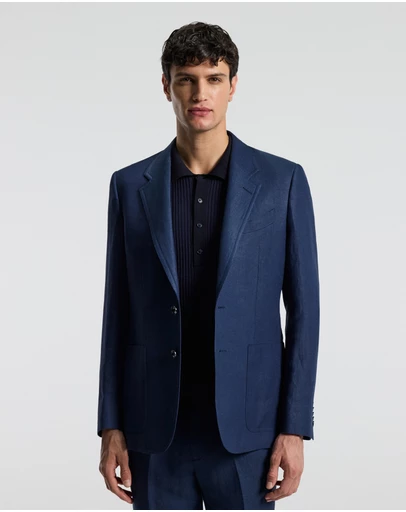 Calibre - Textured Linen Blend Blazer Denim Blue