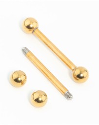 Lovisa - Gold Plated Surgical Steel Plain Ball Nipple Bars 2-Pack