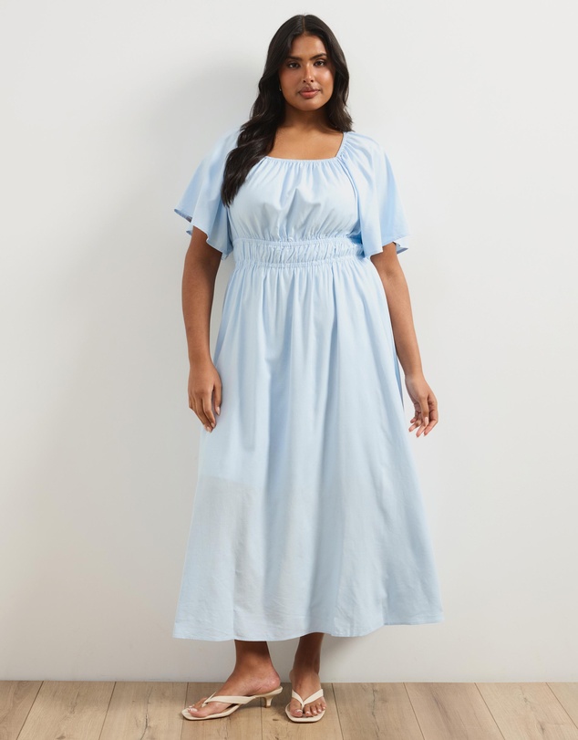 Atmos&Here Curvy - Linen Blend Maxi Dress With Flutter Sleeve