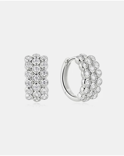 Ania Haie - Silver Triple Row Bezel Huggie Hoop Earrings