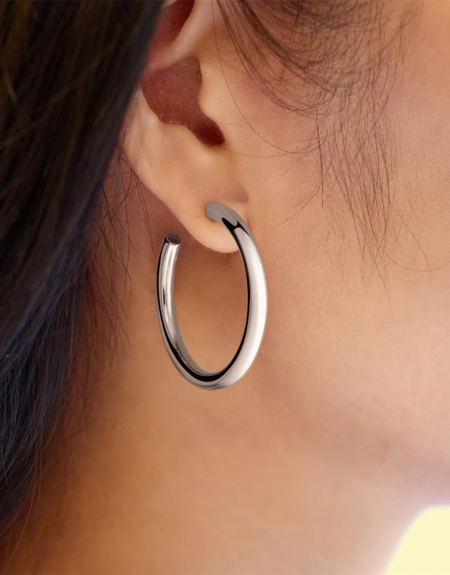 Ania Haie - Ania Haie Silver Classic Tube Oversized Hoop Earrings