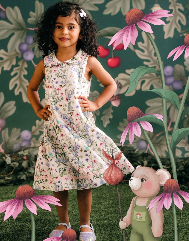 Fleur Harris - 'Silky's Floral' Winsome Dress in Snow 