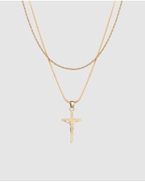 Kuzzoi - ICONIC EXCLUSIVE - Necklace Layer Cross Cord Chain in 925 Sterling Silver Gold Plated