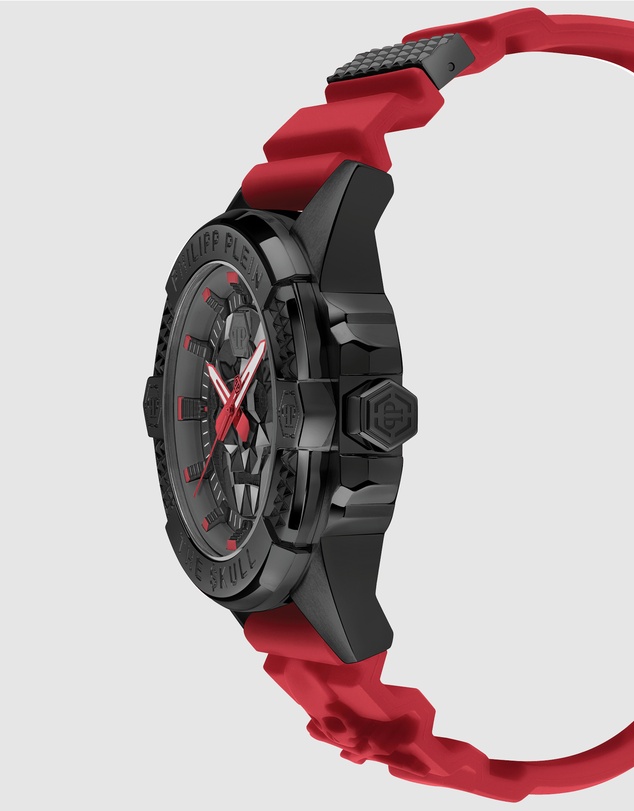 Philipp Plein - The $Kull 44mm Black Dial with Red Silicone Strap