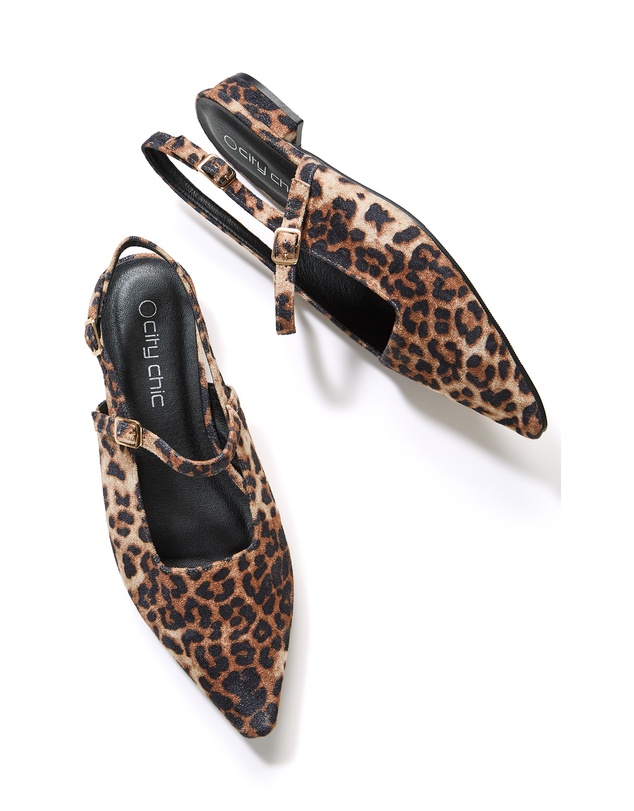 City Chic - WIDE FIT Paisley Leopard Slingback Flat