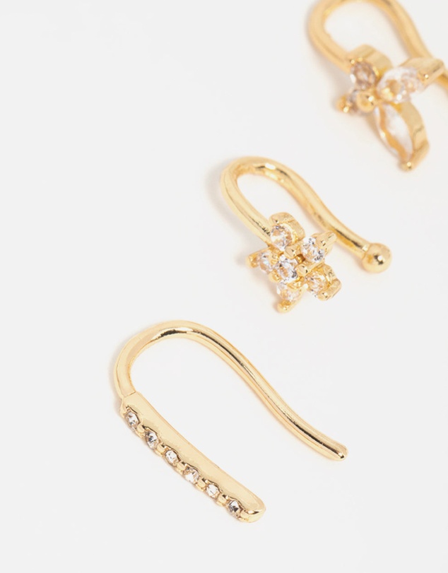 Lovisa - Gold Plated Nature Faux Nose Studs 3-Pack