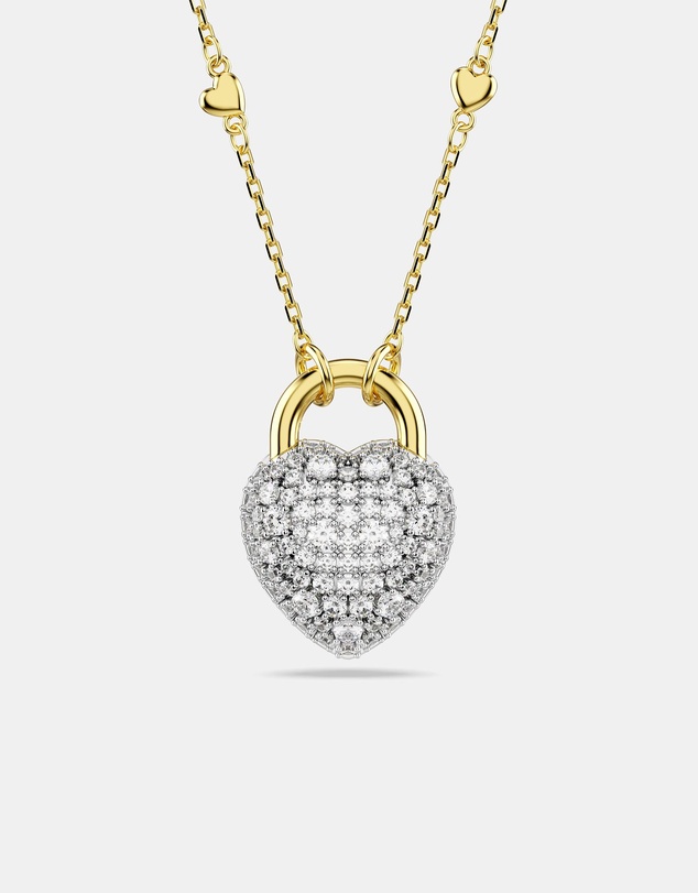 Swarovski - Idyllia pendant, Mixed cuts, Heart, White, Gold-tone plated