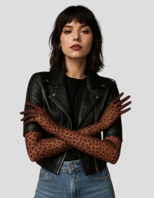 High Heel Jungle - Queen Leopard Print Sheer Mesh Opera Length Glove