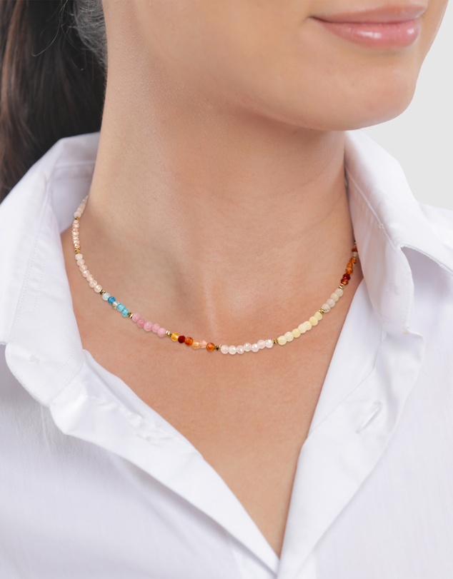 Elli Jewelry - Necklace Agate Beaded Summer 925 Sterling Silver Gold-Plated