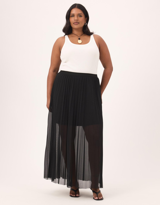 Atmos&Here Curvy - Bella Pleated Mesh Maxi Skirt