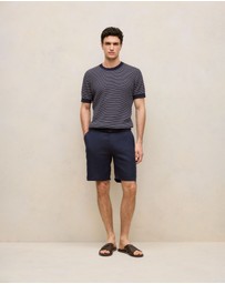 Trenery - Linen Cotton Rib Stripe Knit T-shirt in Navy