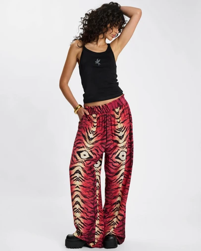 ONE TEASPOON - Wild Rouge Palazzo Pants - Red Animal Print