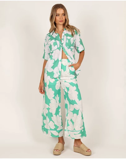 Petal & Pup - Bentley Wide Leg Pant - Green Floral