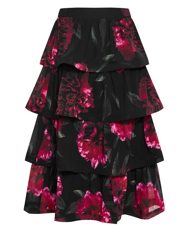 City Chic - Plus size Bianka Bloom Print Tiered Skirt - black