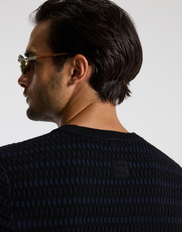 Calibre - Geometric Jacquard Crew Neck Sweater Navy