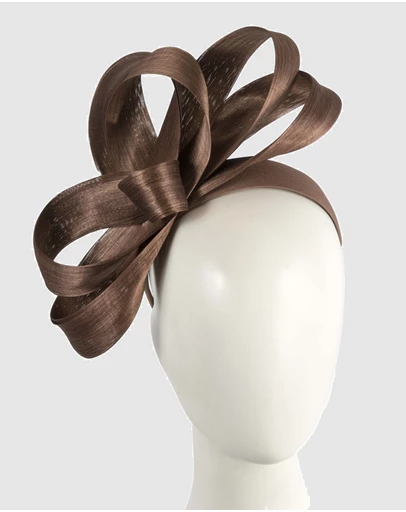 Fillies Collection - Coffee Silk Abaca Loops Racing Fascinator