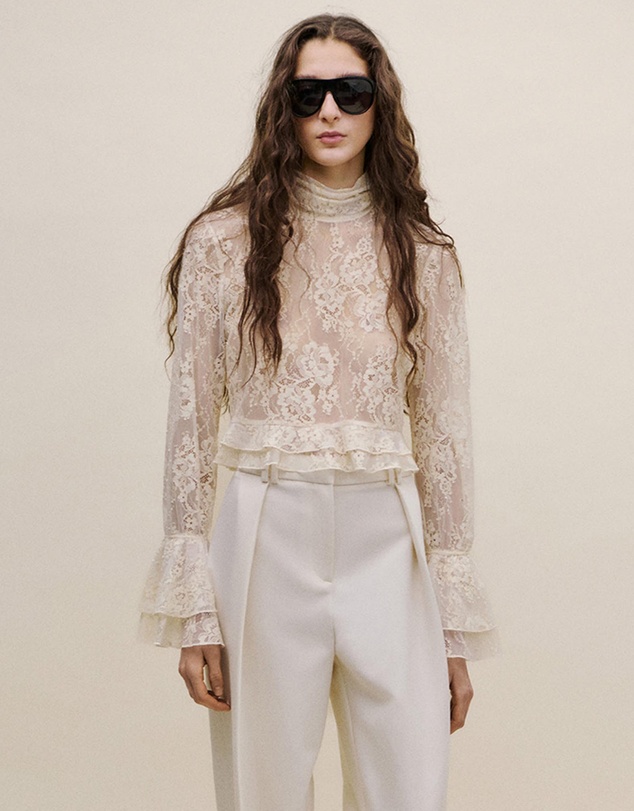 M.N.G - Ruffled Embroidered Blouse