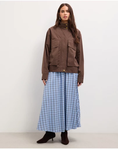 The Fated - Bloom Check Midi Skirt